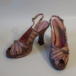 Womens Franco Celin Pink Taupe Peep Toe Leather Python Slingback Heels 38 US/8 *